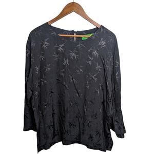 Kusnadi New York Embossed Floral Top Large XL Black Artsy Boho Vintage Eclectic